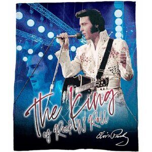 New Blue Elvis Presley Plush Fleece Throw Gift Blanket Singing On Stage The King